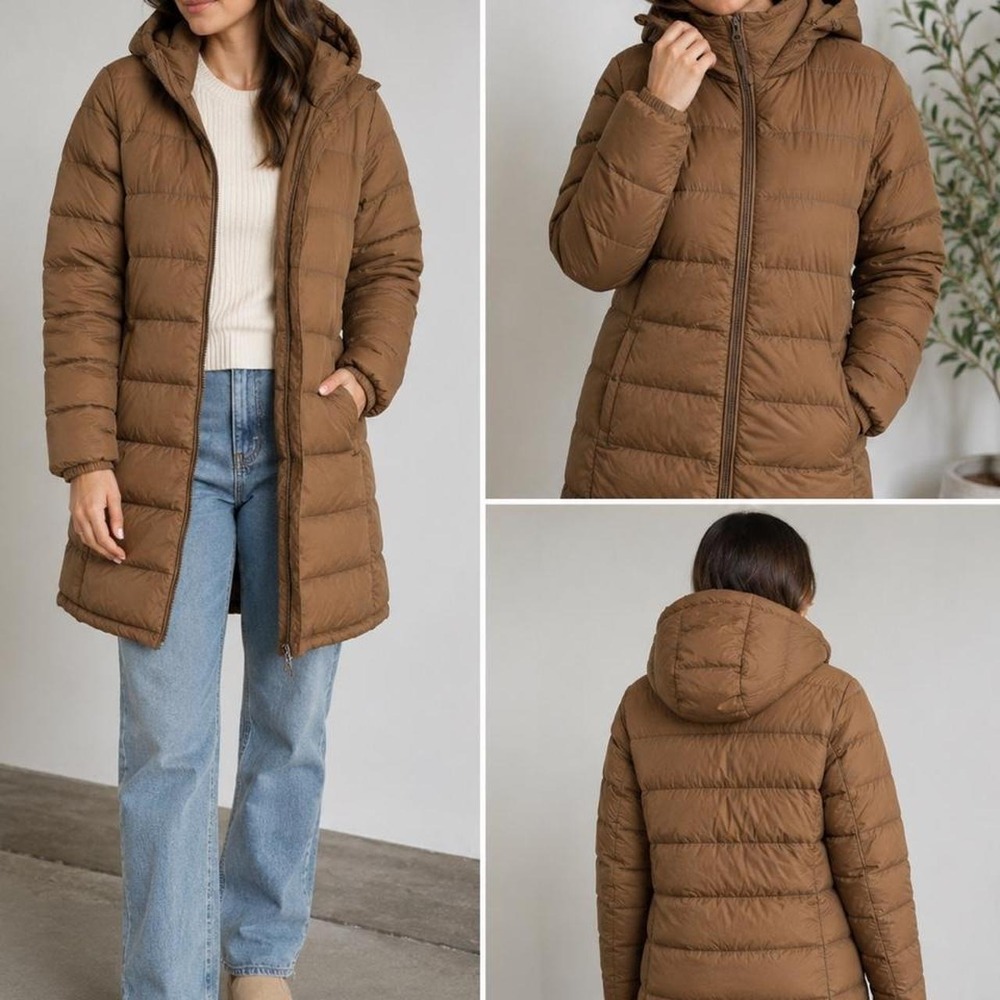 Amazon‎ Essentials Women's Hooded Long Puffer Jacket Coat Brown